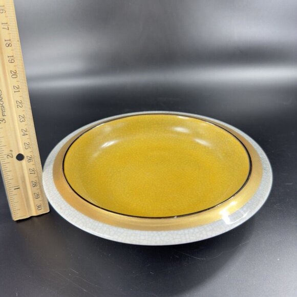 MCM Fitz And Floyd Crackle Finish Ashtray Yellow Center Trinket Dish Plate VTG - Picture 4 of 15